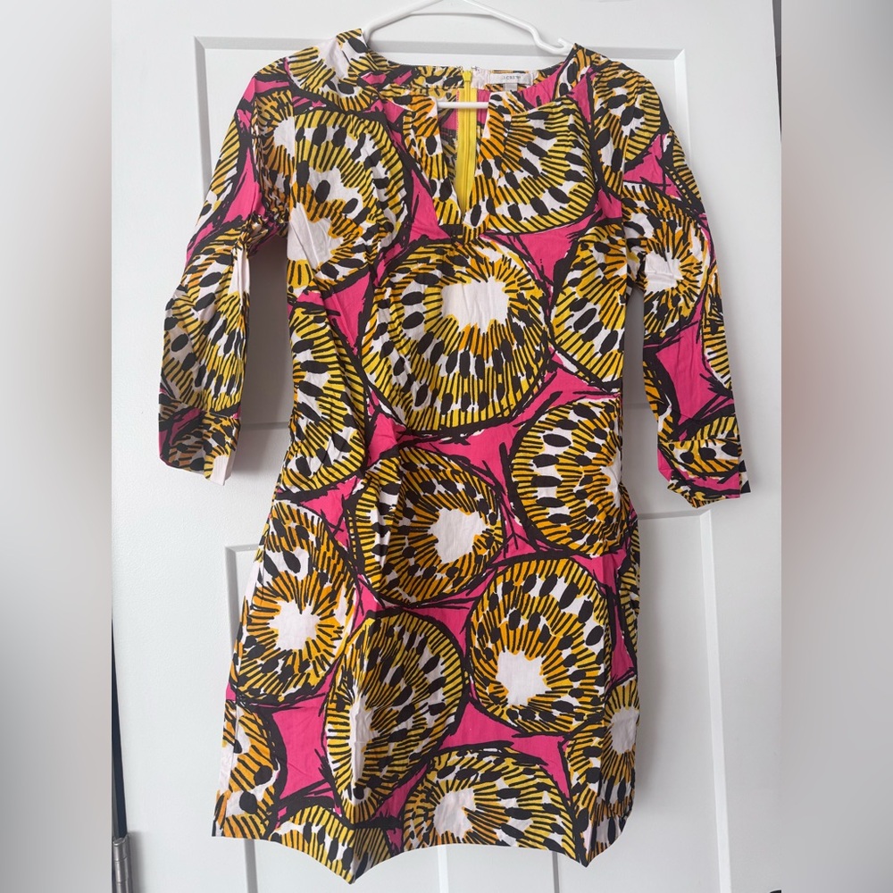 J. Crew Pink and Yellow Patterned Dress